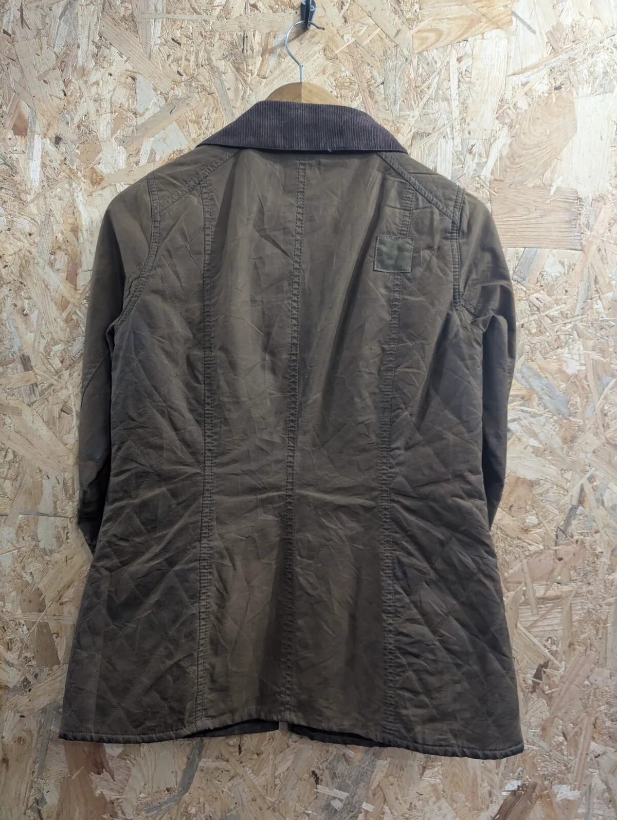 Barbour Sapey Wax Jacket Womens UK10 Khaki Green Cotton Quilted Corduroy Utility