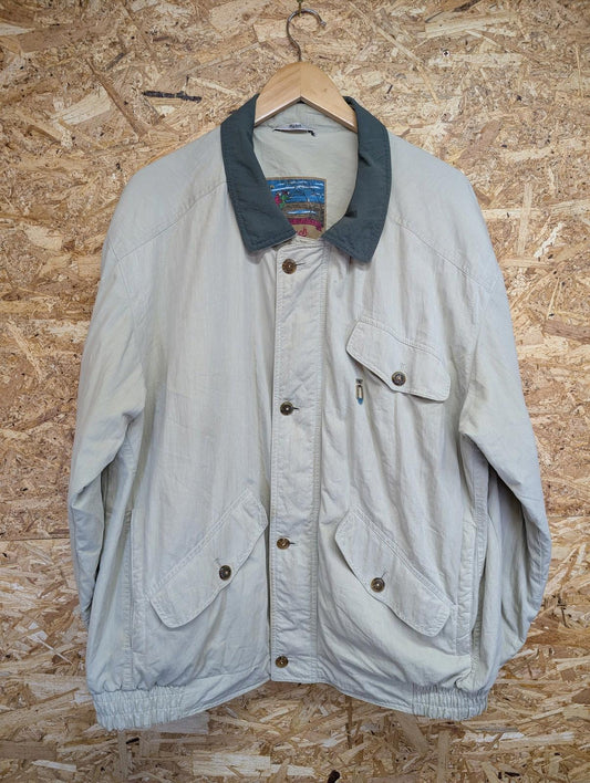 Busch Vintage Jacket XL 44 Regular Men Military Style Beige Green Collar 90s