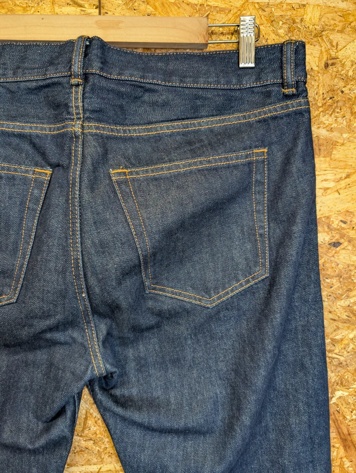 Arket Park Jeans Mens W33 L32 Rigid Dark Blue Raw Denim Navy Straight Button Fly