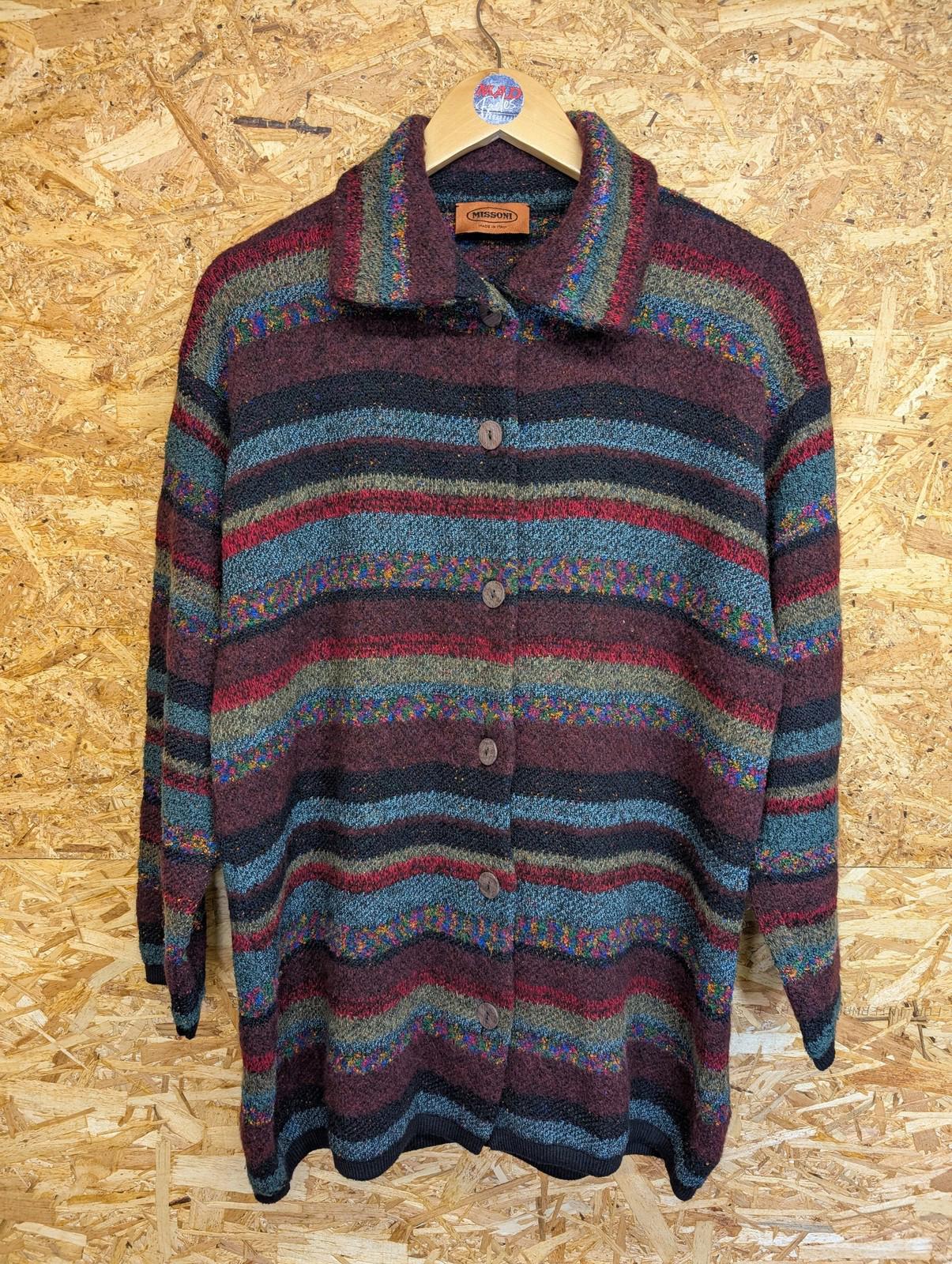 Missoni Cardigan Size Large Women Multicoloured Wool Striped Italy Longline