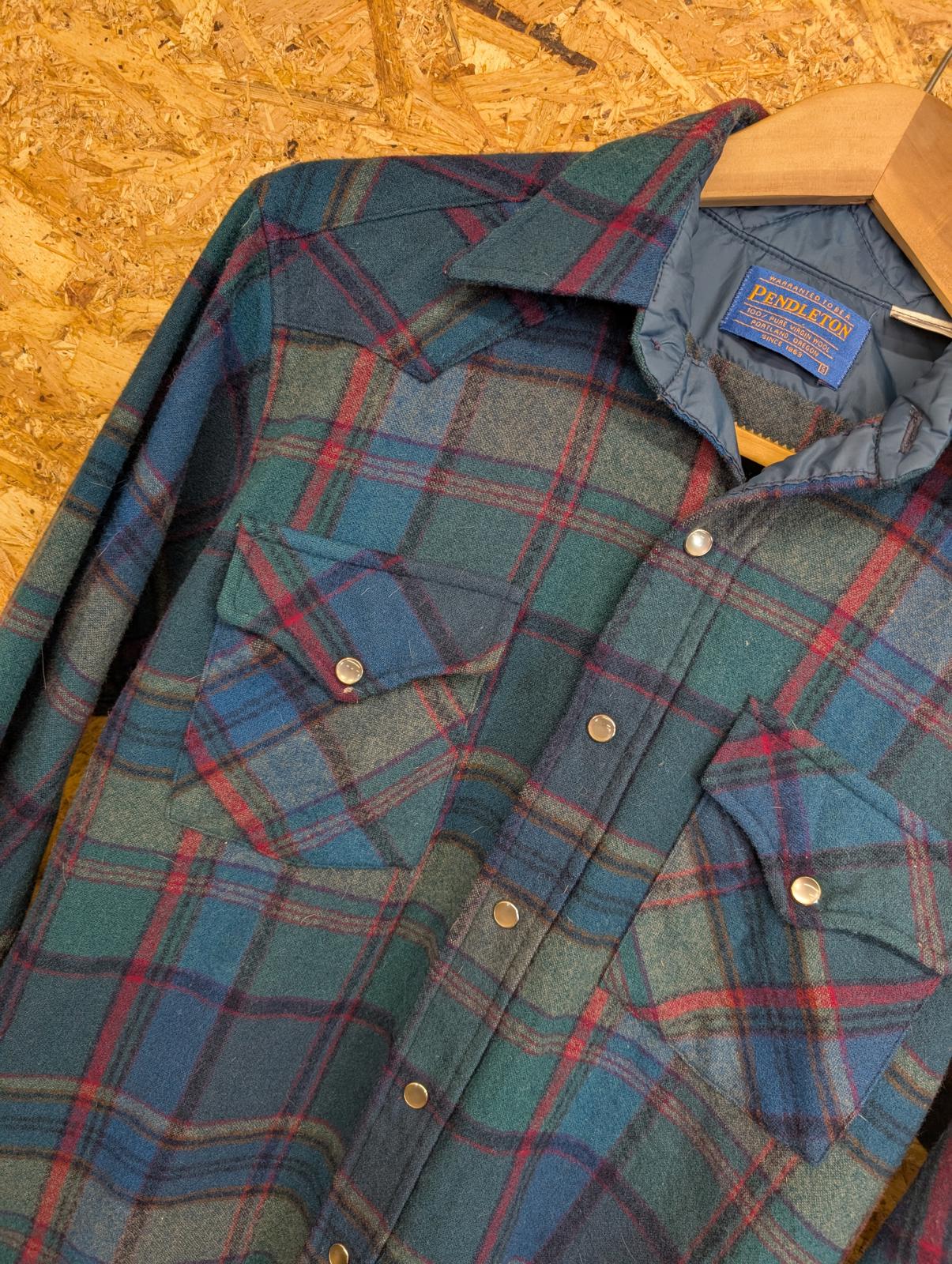 Pendleton Guide Shirt Mens Small Blue Burgundy Check Plaid Wool Made In USA