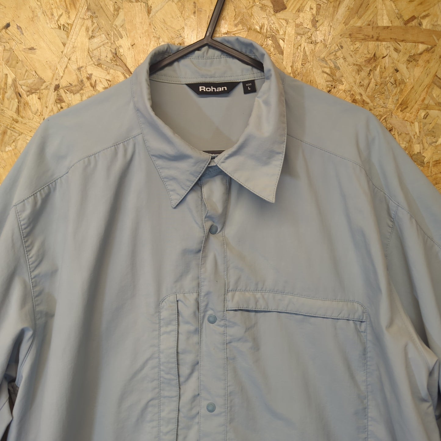 Rohan Trail Shirt Pale Blue Short Sleeve Zip Pockets Hiking Walking Mens Large