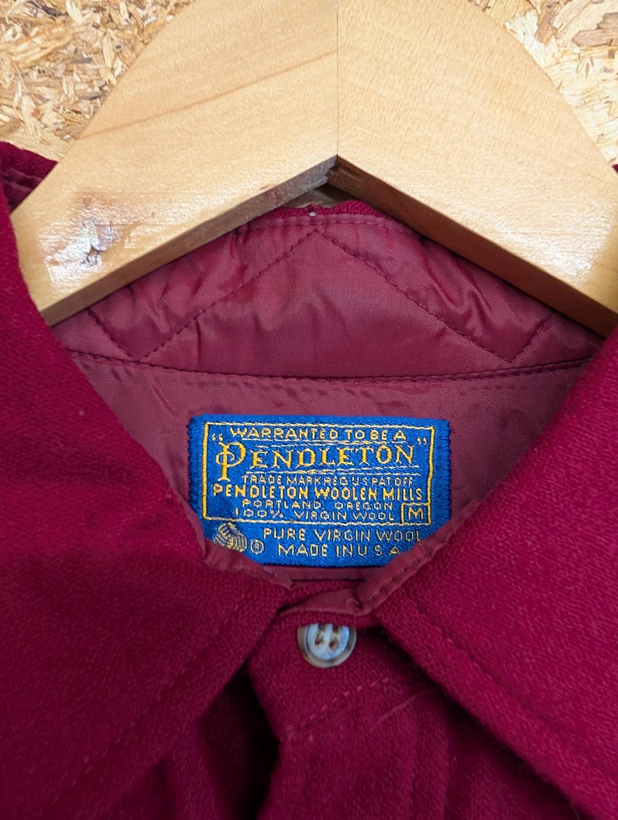Pendleton Shirt Mens UK Size Medium Burgundy Red Elbow Patch
