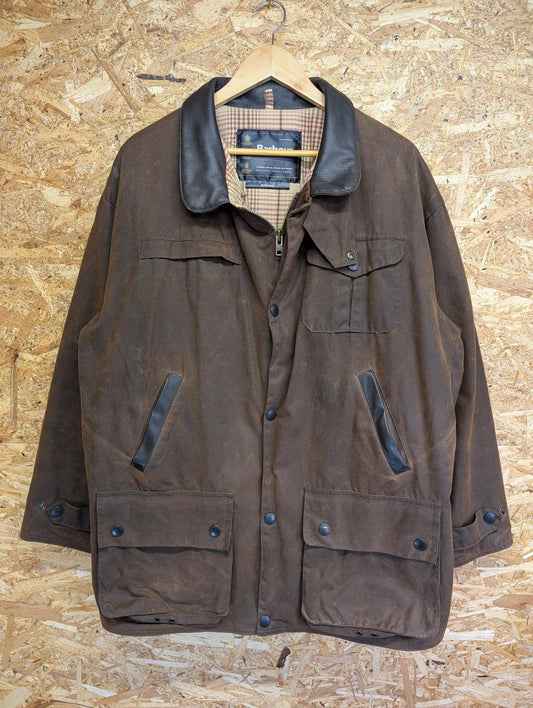 Barbour Bushman Jacket Large Men Waxed Cotton Brown England Made Tartan Leather