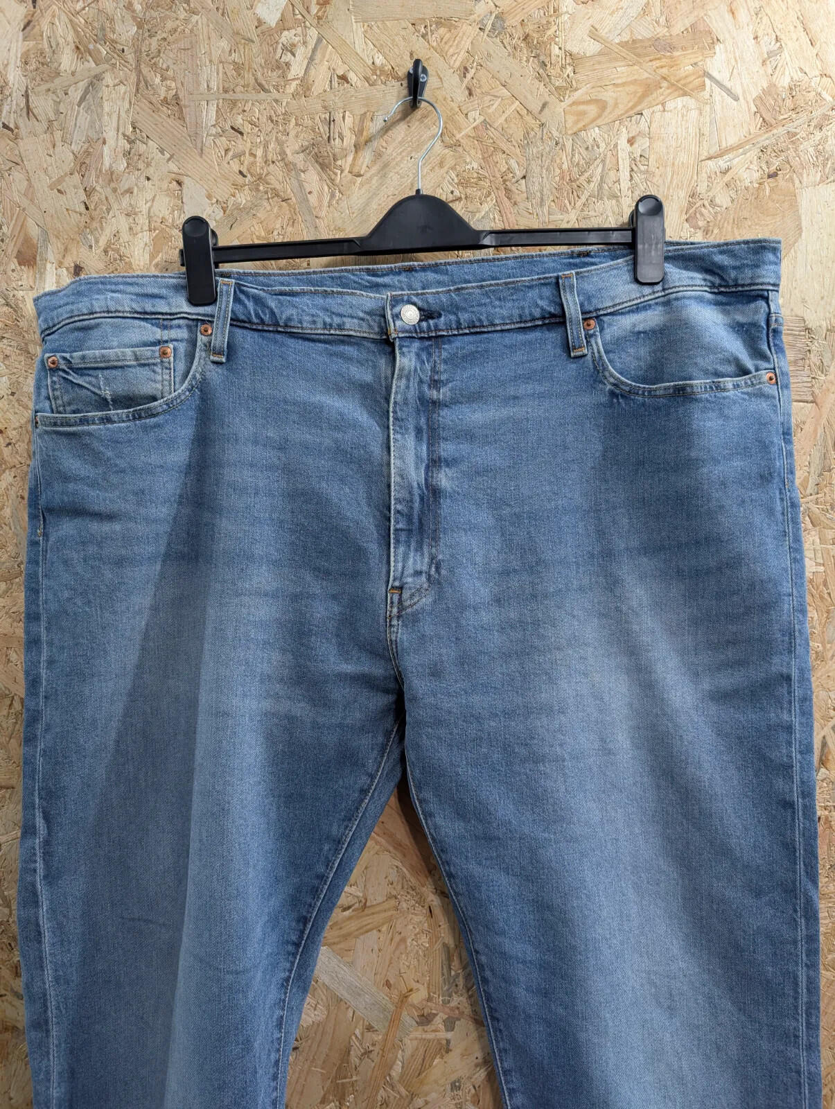 Levis 502 Jeans Mens W48 L32 Light Blue Wash Stretch Denim Straight Leg Zip Fly