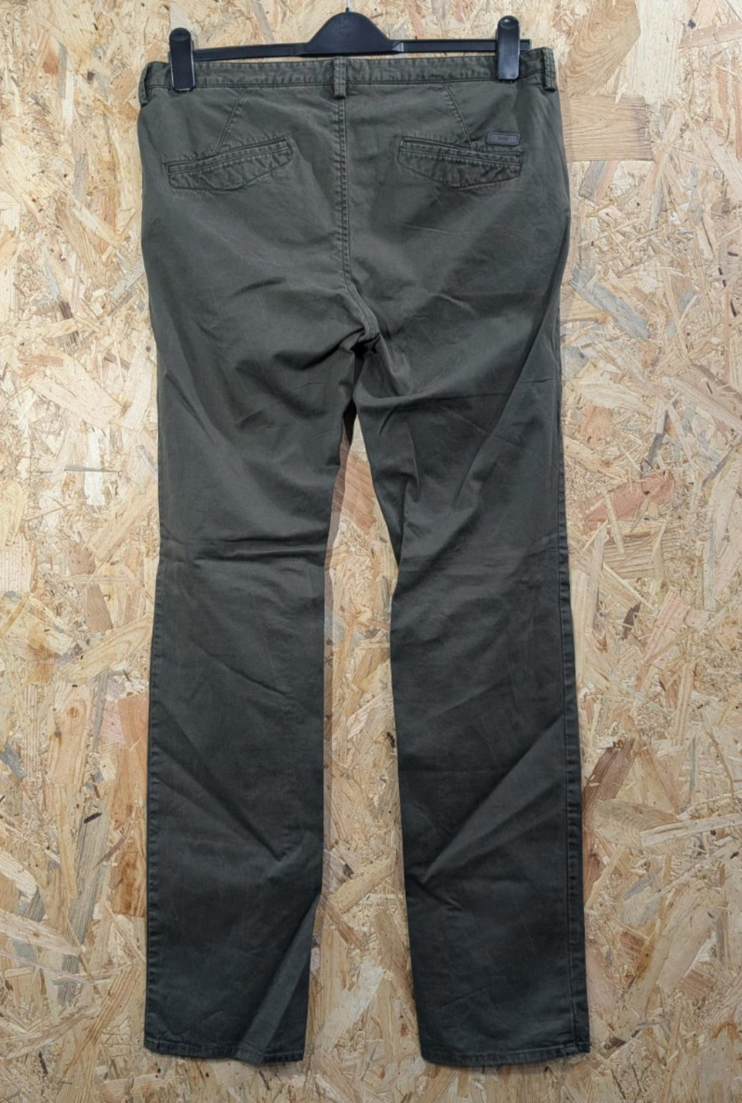 Hugo Boss Chino Trousers W34 L33 Khaki Green Stretch Rice Slim Fit Straight Zip
