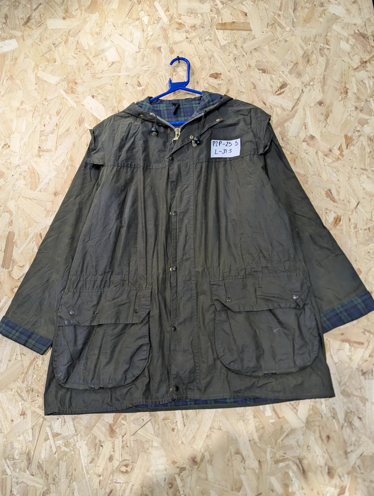Vintage Barbour Durham Wax Jacket Mens C40 Medium A5 Black Navy Blue Tartan 90s