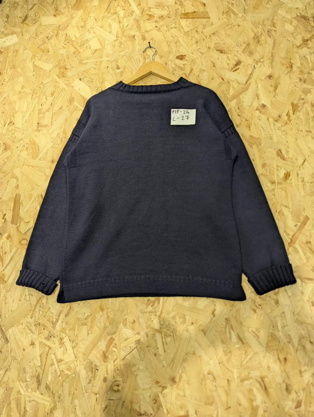 Traditional Guernsey Crew Neck Jumper Womens Large Navy Pure Wool Pullover