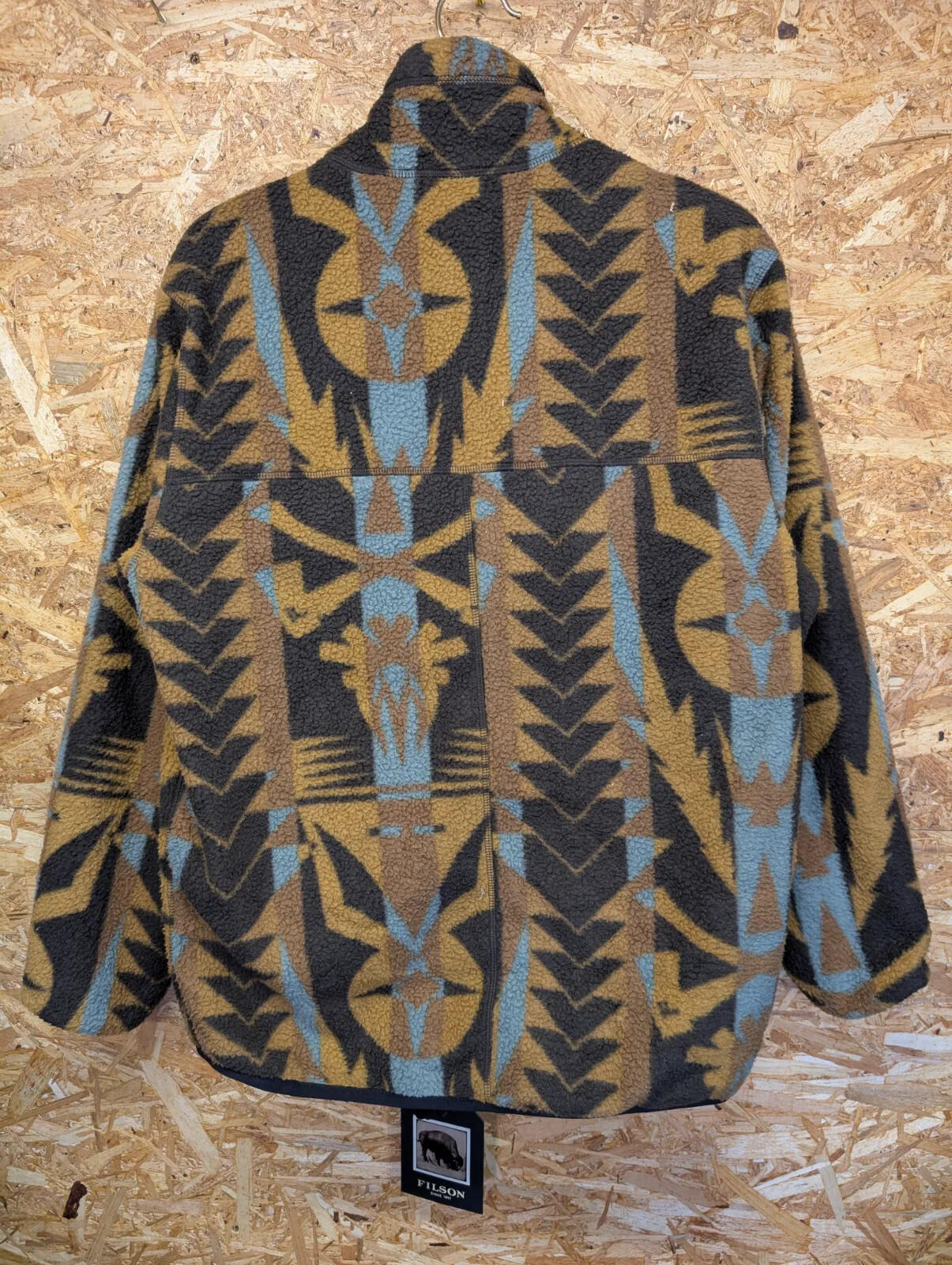 Filson Reversible Pile Fleece Jacket Mens Small Aztec Brown Khaki Full Zip USA
