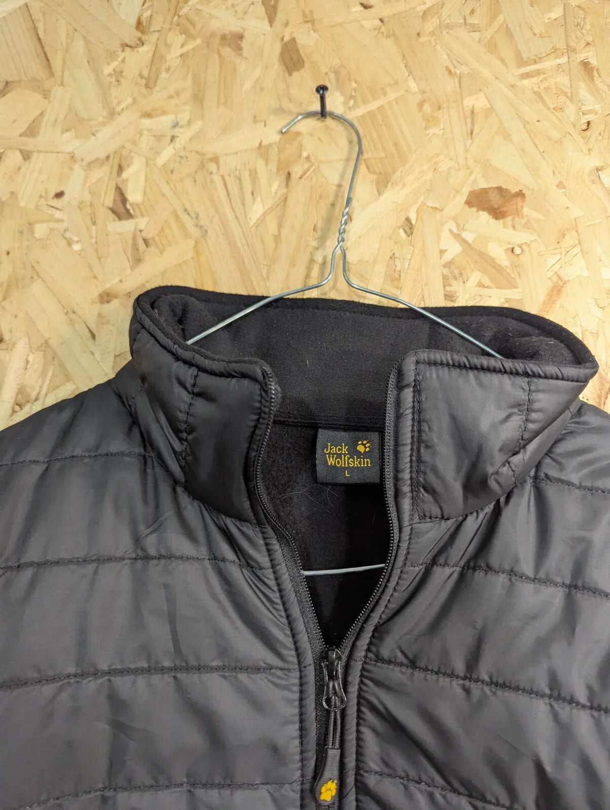Jack Wolfskin Puffer Bomber Jacket Men Large Black Fleece Quilted Hiking Walking