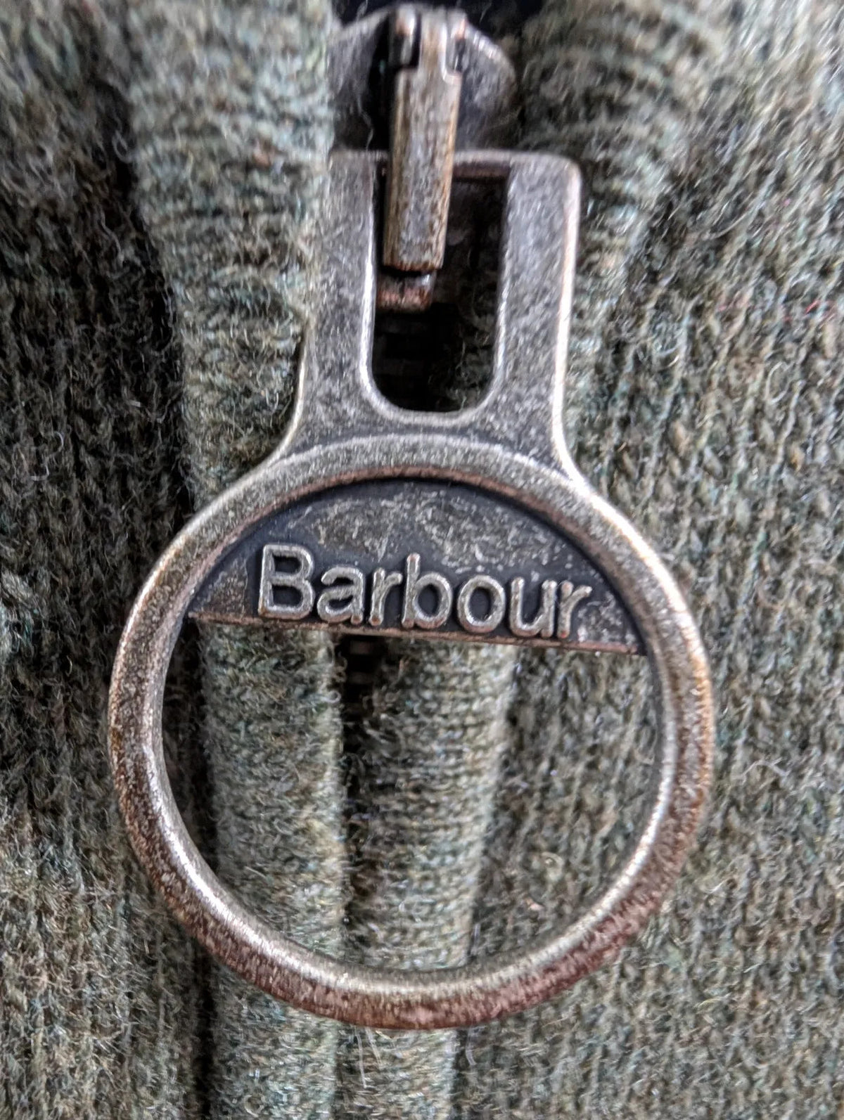 Barbour Land Rover Zip Padded Cardigan Mens Large Olive Green Wool Knit Jumper