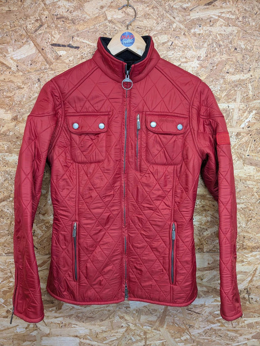 Barbour Trial Quilt Jacket UK 8 Women Full Zip Pockets Red Fleece Lined Padded
