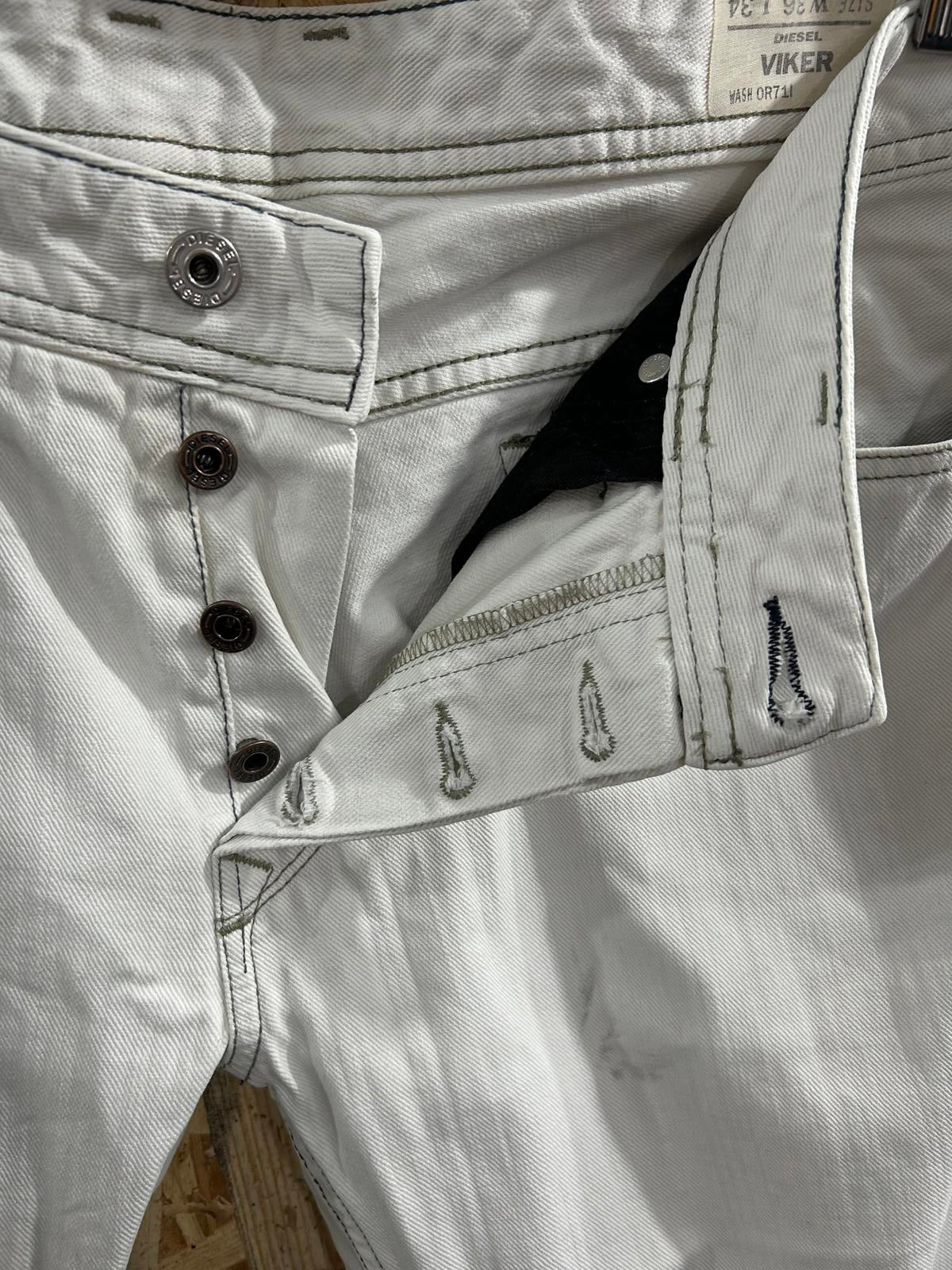 Diesel Viker Jeans W36 L34 Regular Fit White Denim Straight Leg Button Fly
