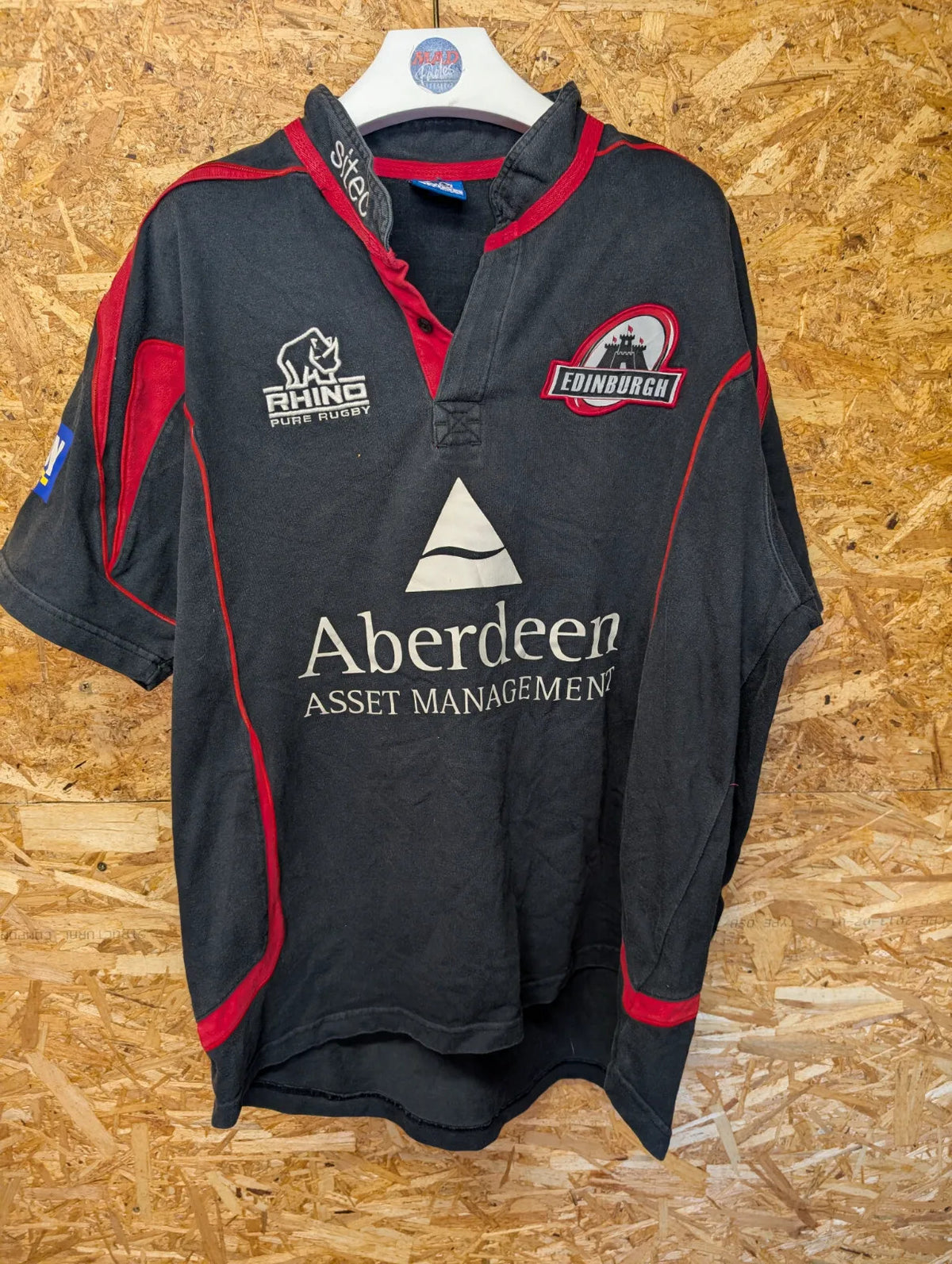 Vintage Edinburgh Home Rugby Top Mens XXL 08/09 Rhino Pure Black Short Sleeve