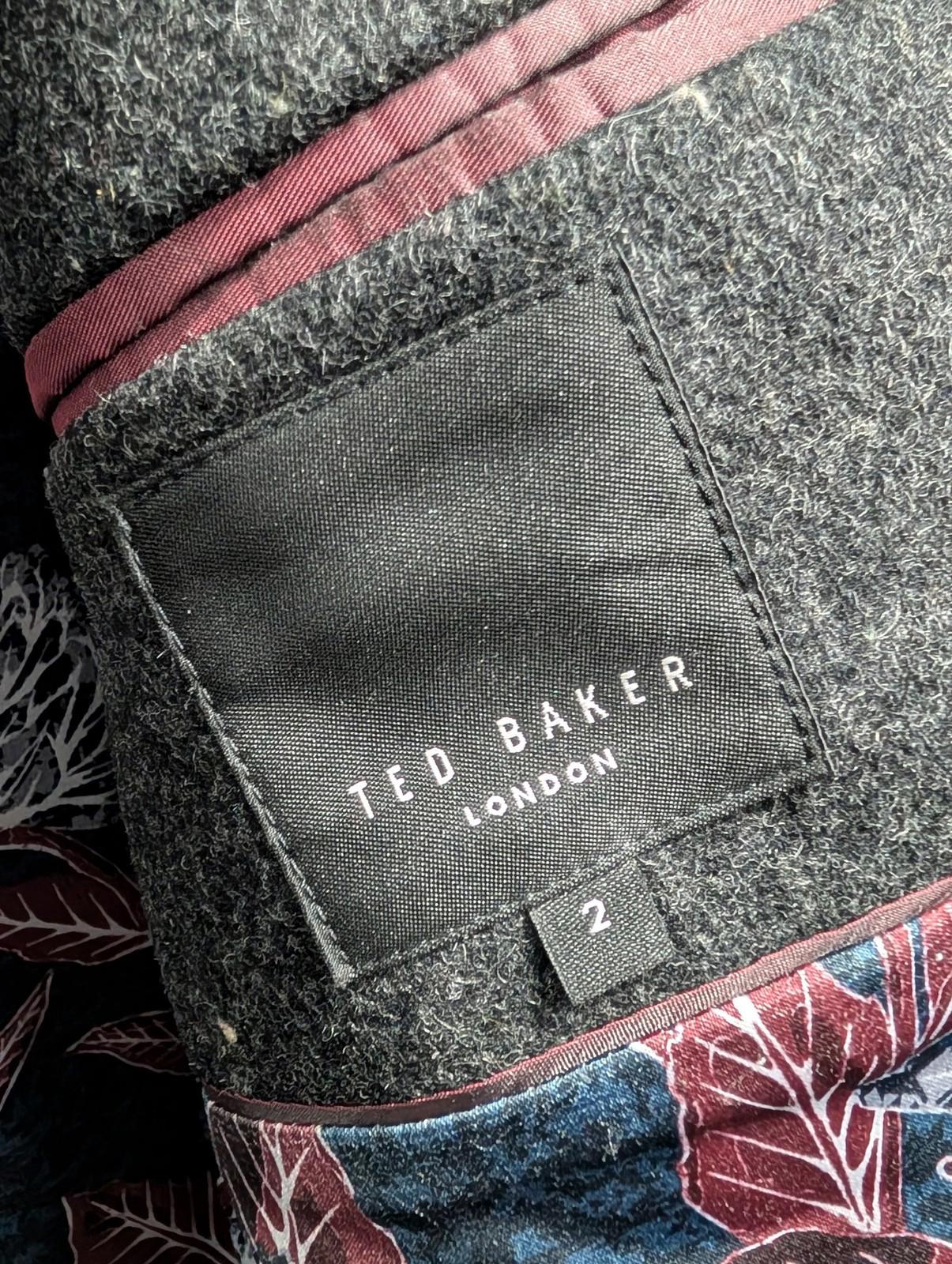 Ted Baker Pea Coat Mens Size 2 Wool Blend Double Breasted Charcoal Grey