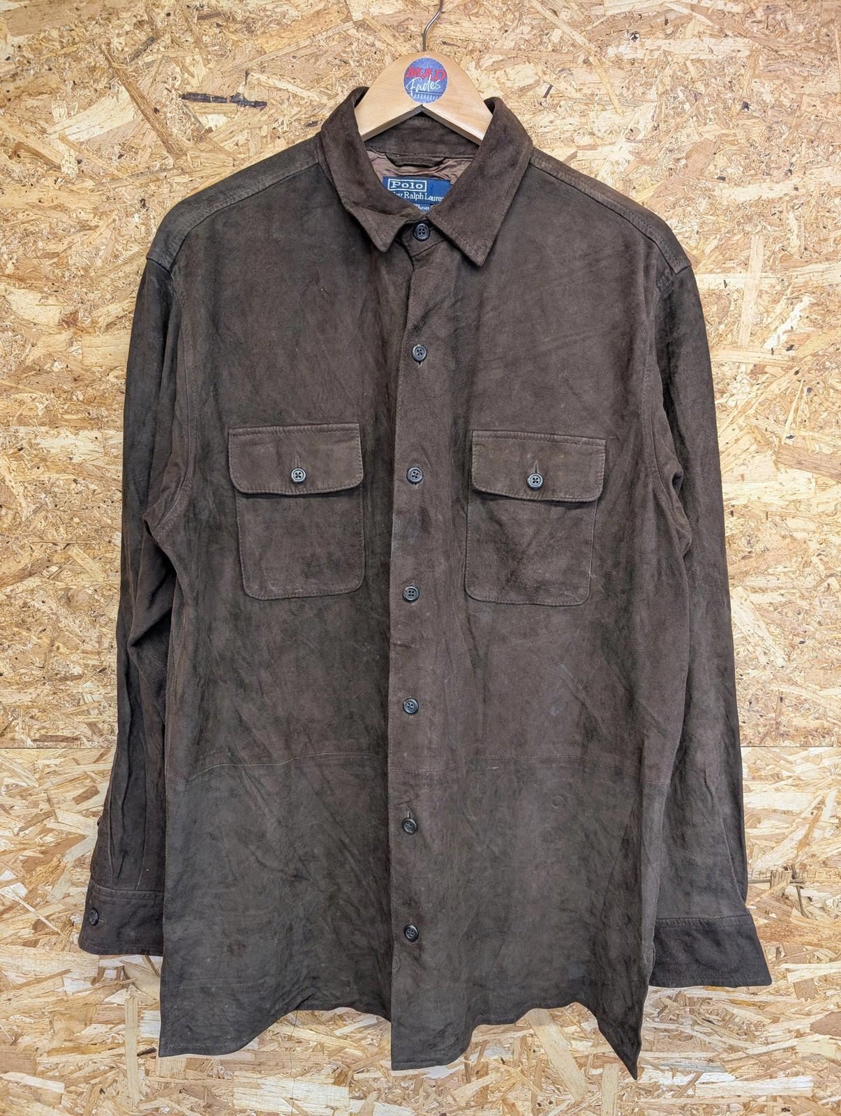 Polo Ralph Lauren Leather Shirt Large Men Button-Up Brown Suede Vintage 90s