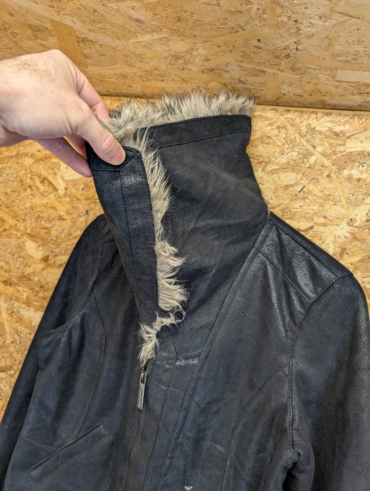 Armani Jeans Jacket Womens Size 12 Faux Fur Fleece Lined Suede Black BeigeY2K