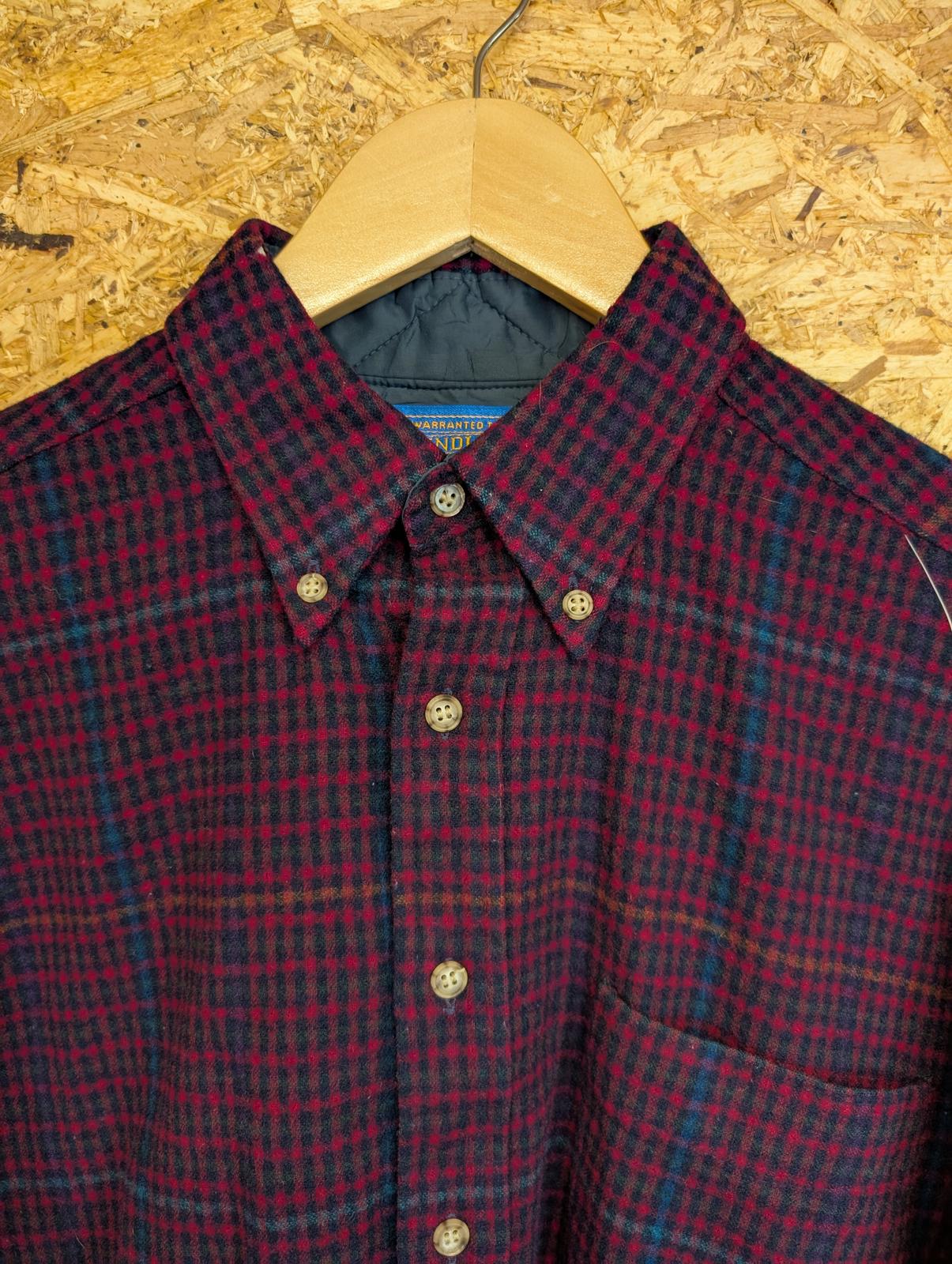 Pendleton Fireside Shirt Mens Medium Burgundy Blue Check Plaid Wool Made In USA