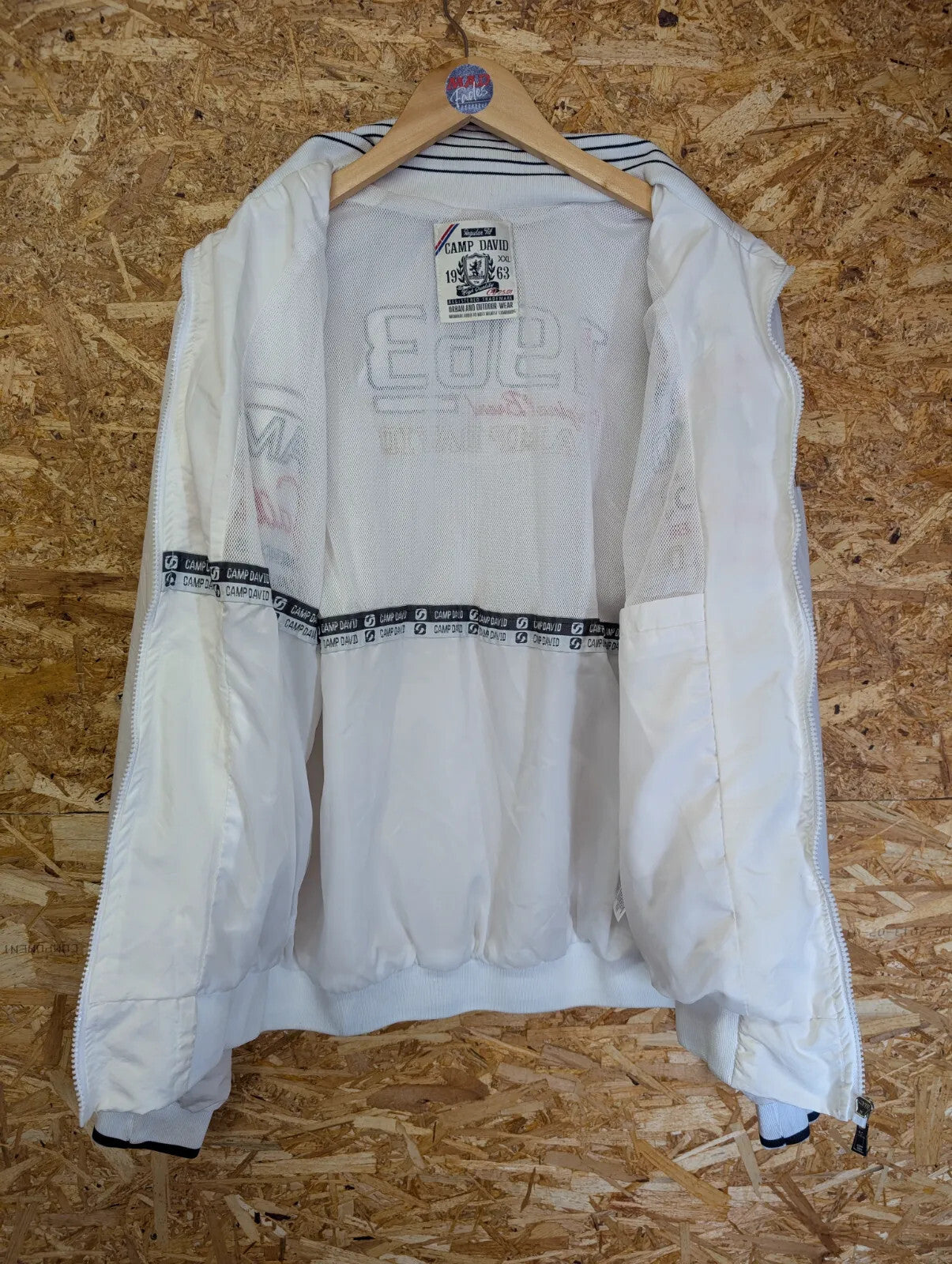 Camp David Bomber Jacket Mens XXL White Cotton Embroidered Graphic Full Zip Mesh