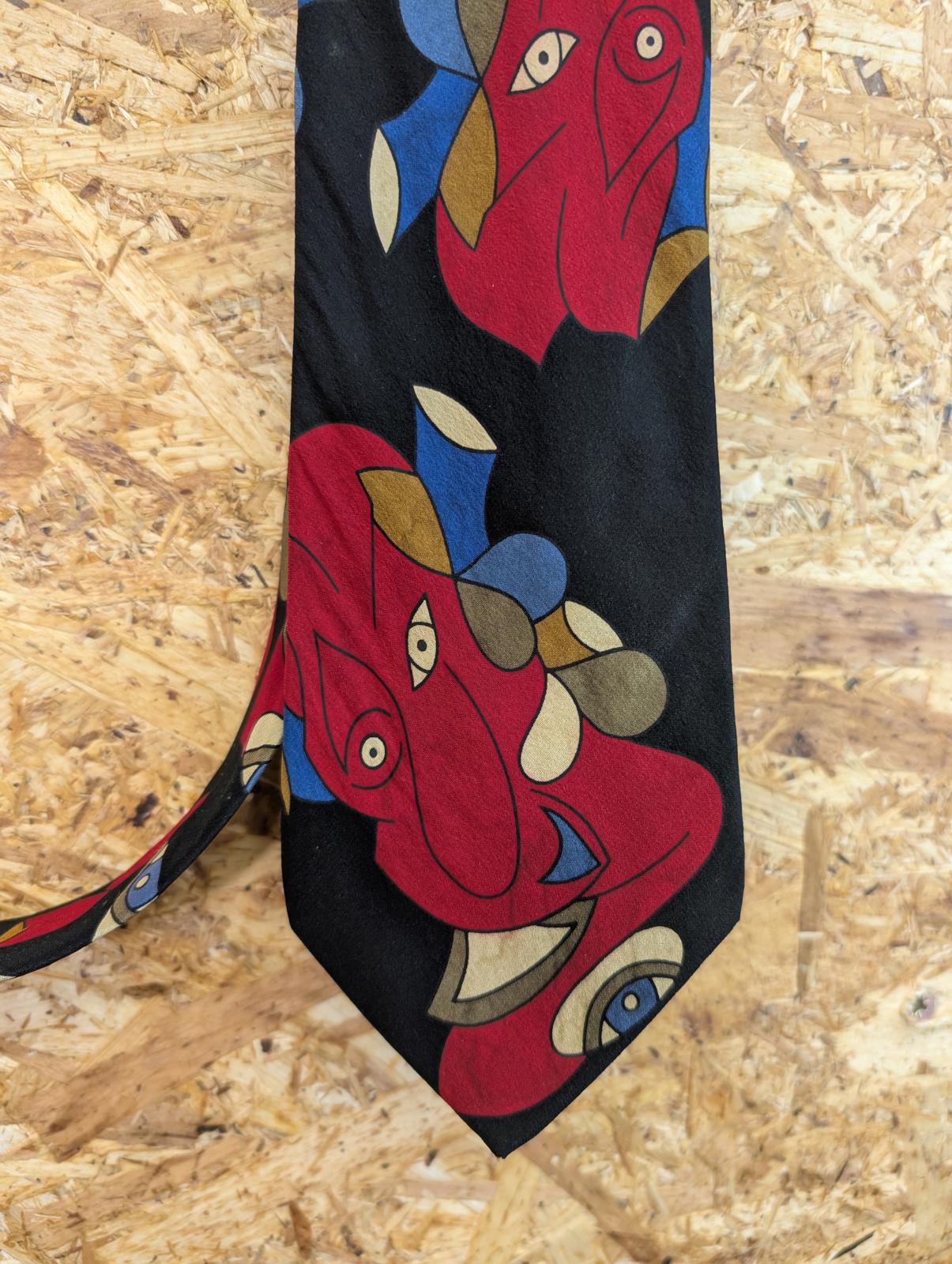 Jose Piscador Silk Tie 61" 158cm Made In Belgium Navy Blue Red Floral Pattern