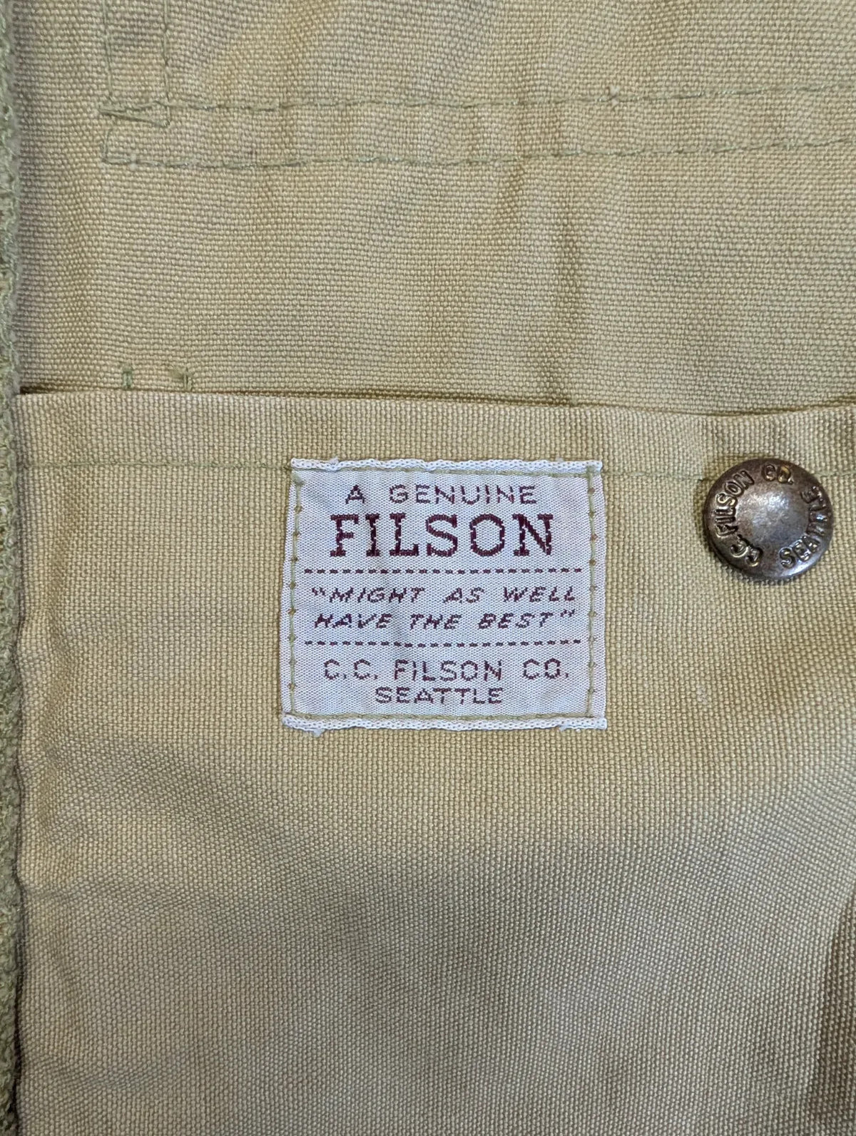 Vintage Filson Dry Cloth Vest 48 XXL Gilet Tan Made USA Canvas Heritage Tin 60s