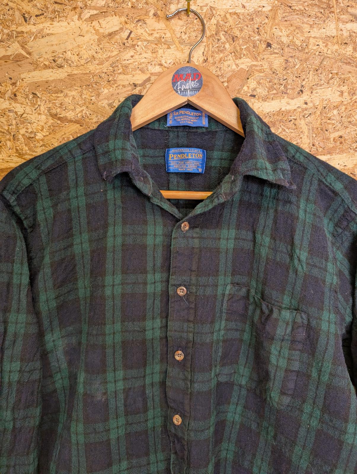 Sir Pendleton Shirt L Navy Blue Green Check Plaid Wool Black Watch Tartan USA
