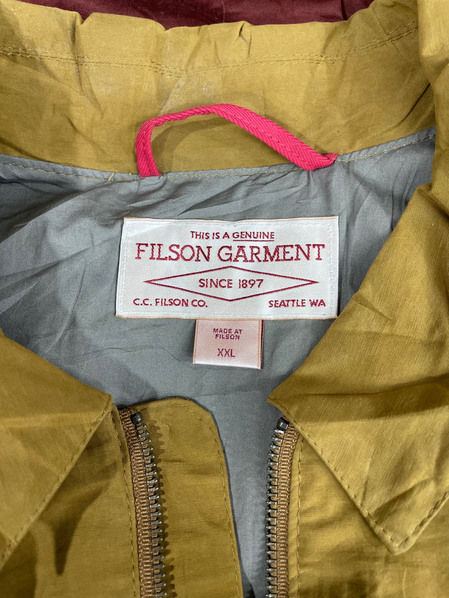 Filson Bell Bomber Cotton Nylon Jacket Made In USA 10566 Zip Tan Mens XXL 2XL