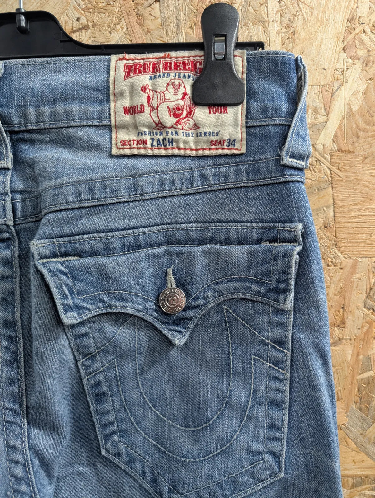 True Religion Zach Jeans Men W30 L32 Slim Straight Leg Light Blue Denim USA Made