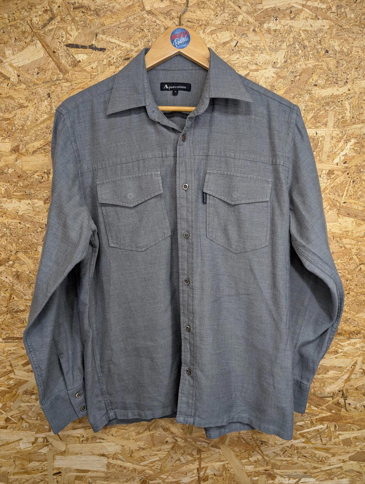 Aquascutum Pocket Shirt Mens Medium Button-Up Grey Cotton Long Sleeve Chore Tab