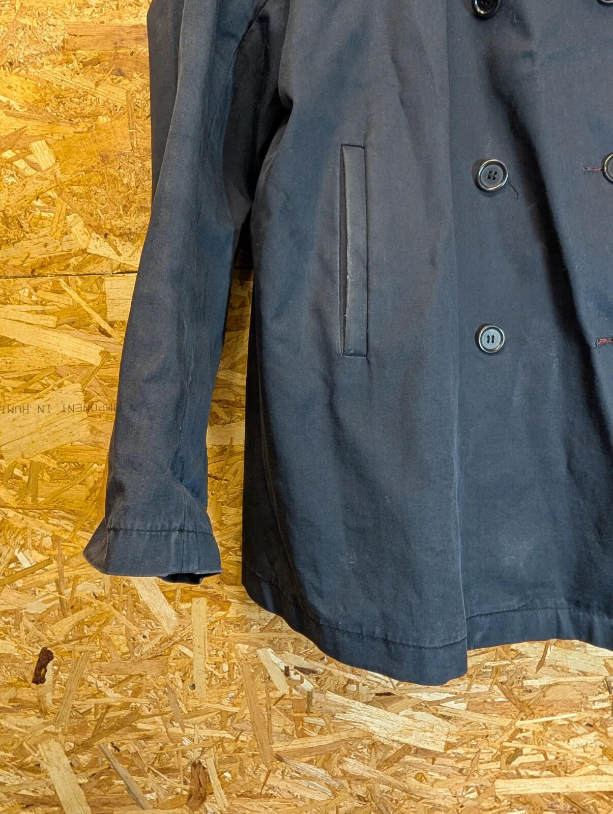 Albam x Gloverall Peacoat Mens XL Navy Blue Red Double Breasted Jacket Oi Polloi