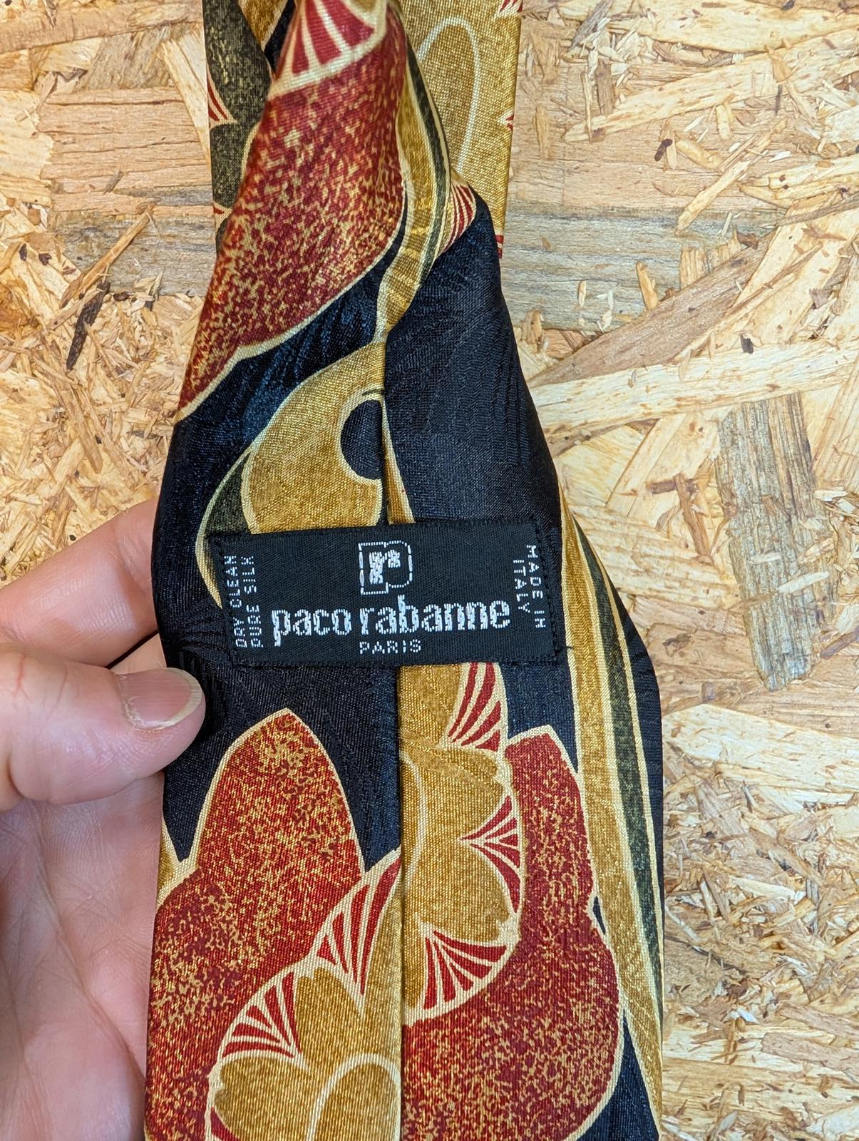 Paco Rabanne Paris Silk Tie 61" 154cm Made In Italy Navy Blue Red Floral Pattern
