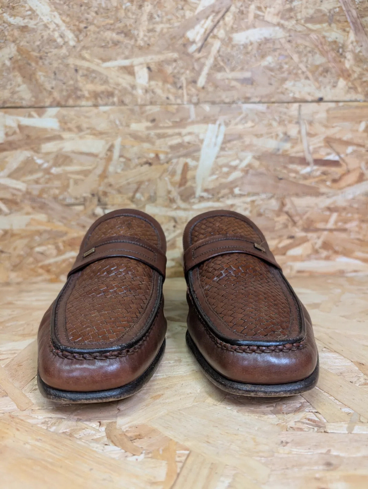 Barker Adrian Loafers Mens UK 9 Brown Leather Braided Leather Woven Slip On