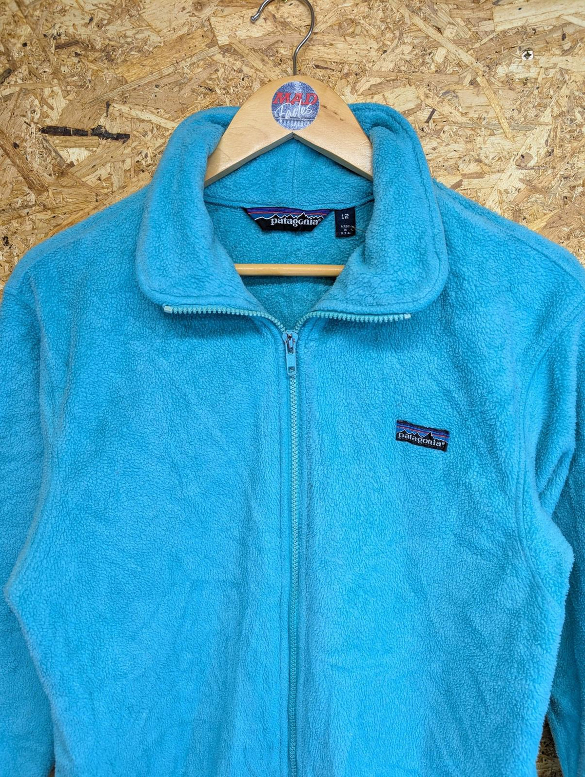 Vintage Patagonia Fleece Jacket Womens Size 12 Full Zip Turquoise Blue 80s 90s