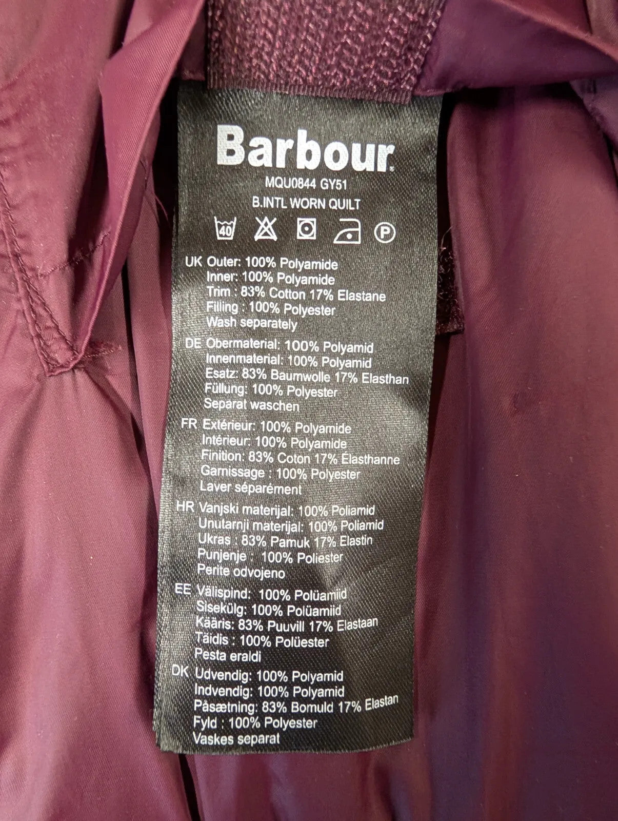 Barbour International Worn Quilt Bomber Jacket Mens XXL Grey Lightweight Snap