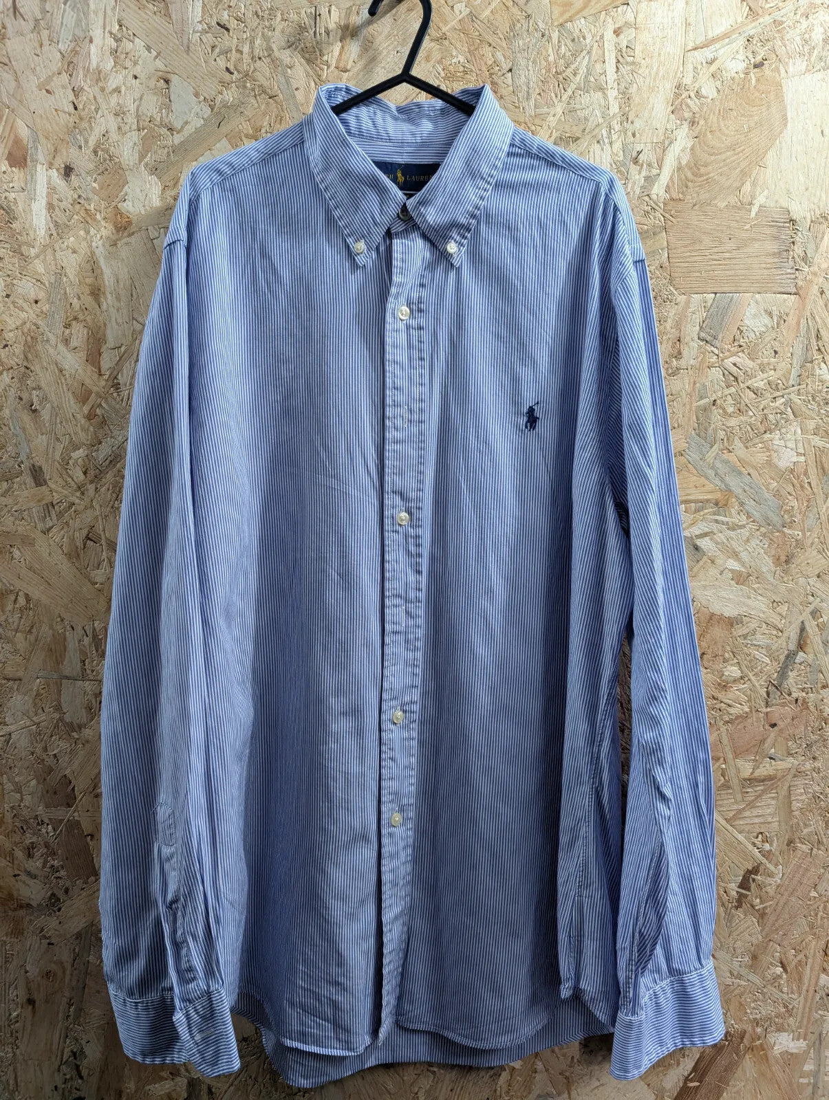Polo Ralph Lauren Shirt Men Large Blue White Cotton Stretch Stripe Slim Button