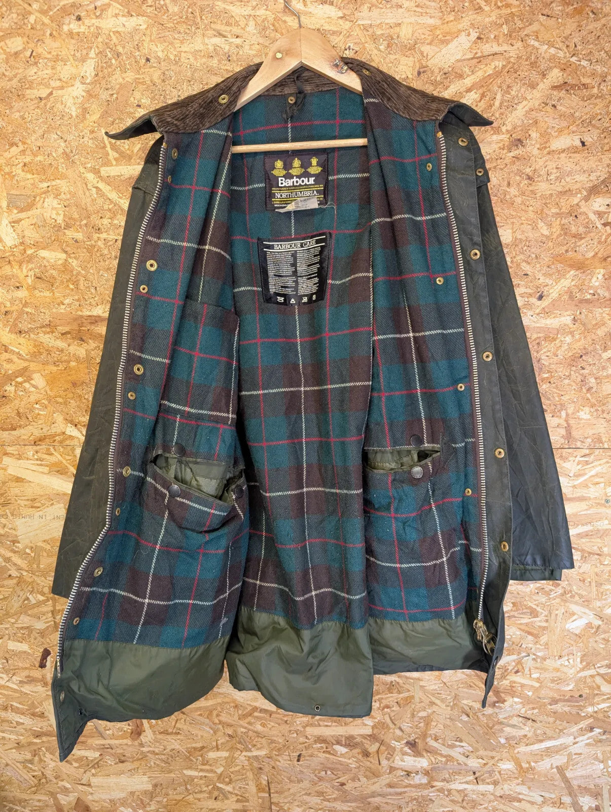 Vintage Barbour Northumbria A400 Wax Jacket C46 XXL Wool Lined Green Hooded 90s