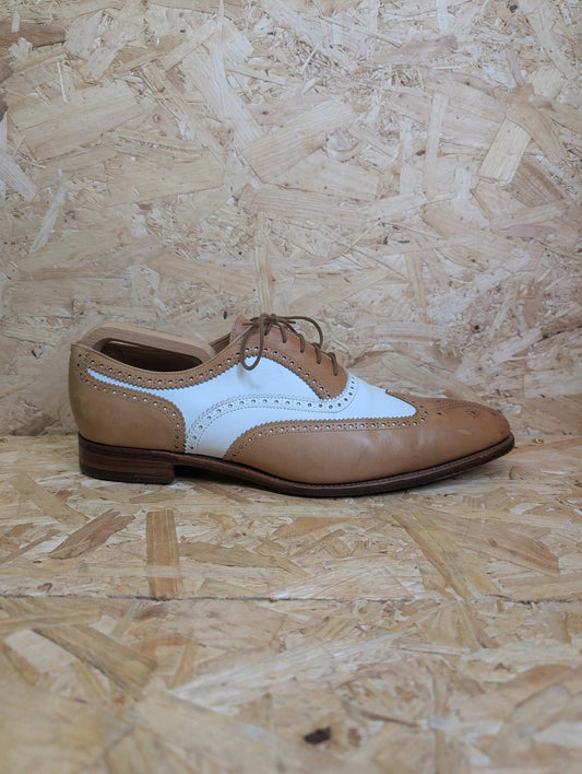 Mr Tredders Brogue Mens UK 11 EU 45 Vintage Leather Tan White Shoes