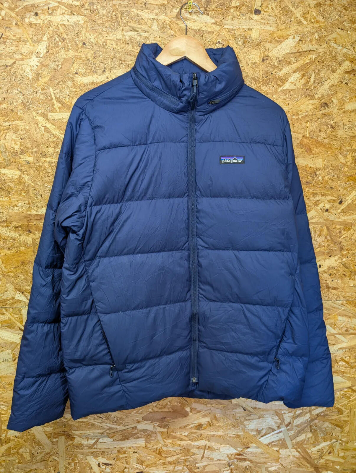 Patagonia Silent Down Jacket Mens Medium Hooded Puffer Blue Down Duck Insulated