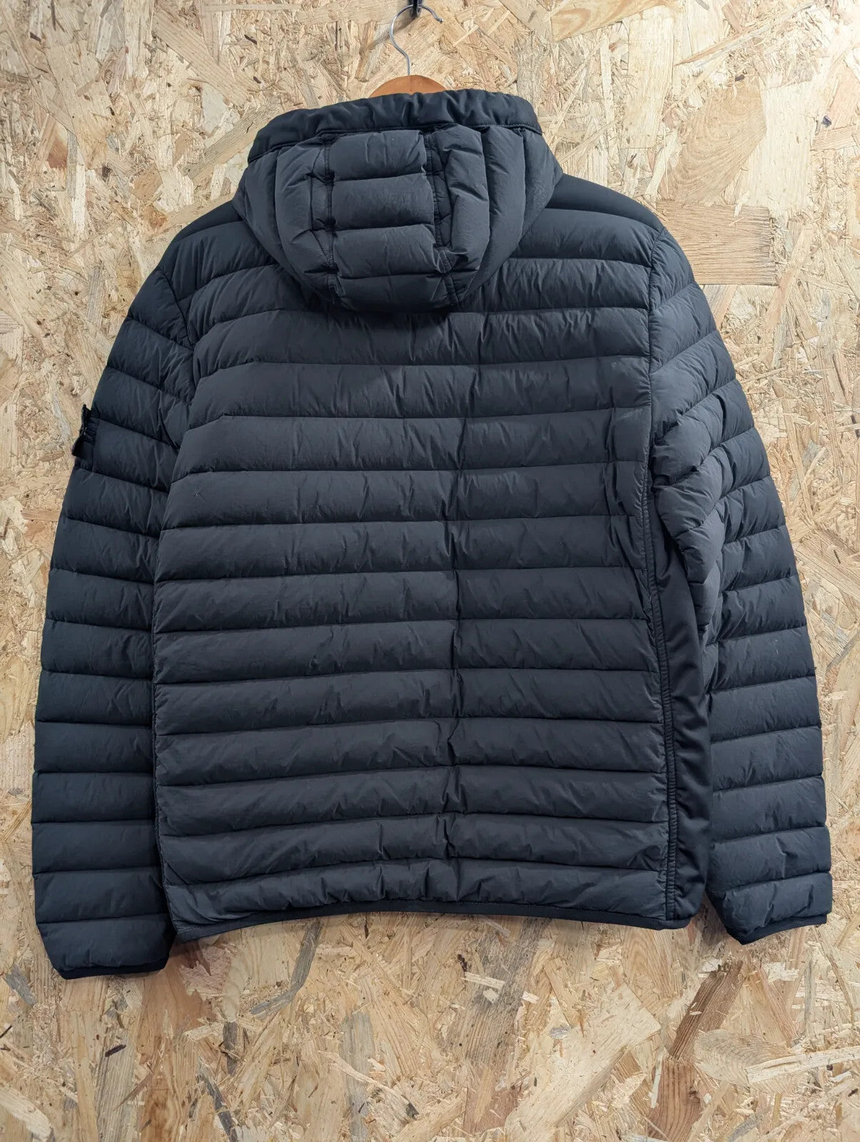 Stone Island Puffer Jacket Men Small Black Hood Loom Woven Down Chamber Stretch