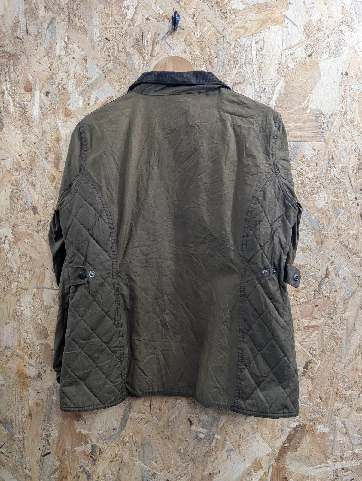 Barbour Waxed Jacket Womens UK14 Olive Green Waxed Cotton Tartan Utility Padded