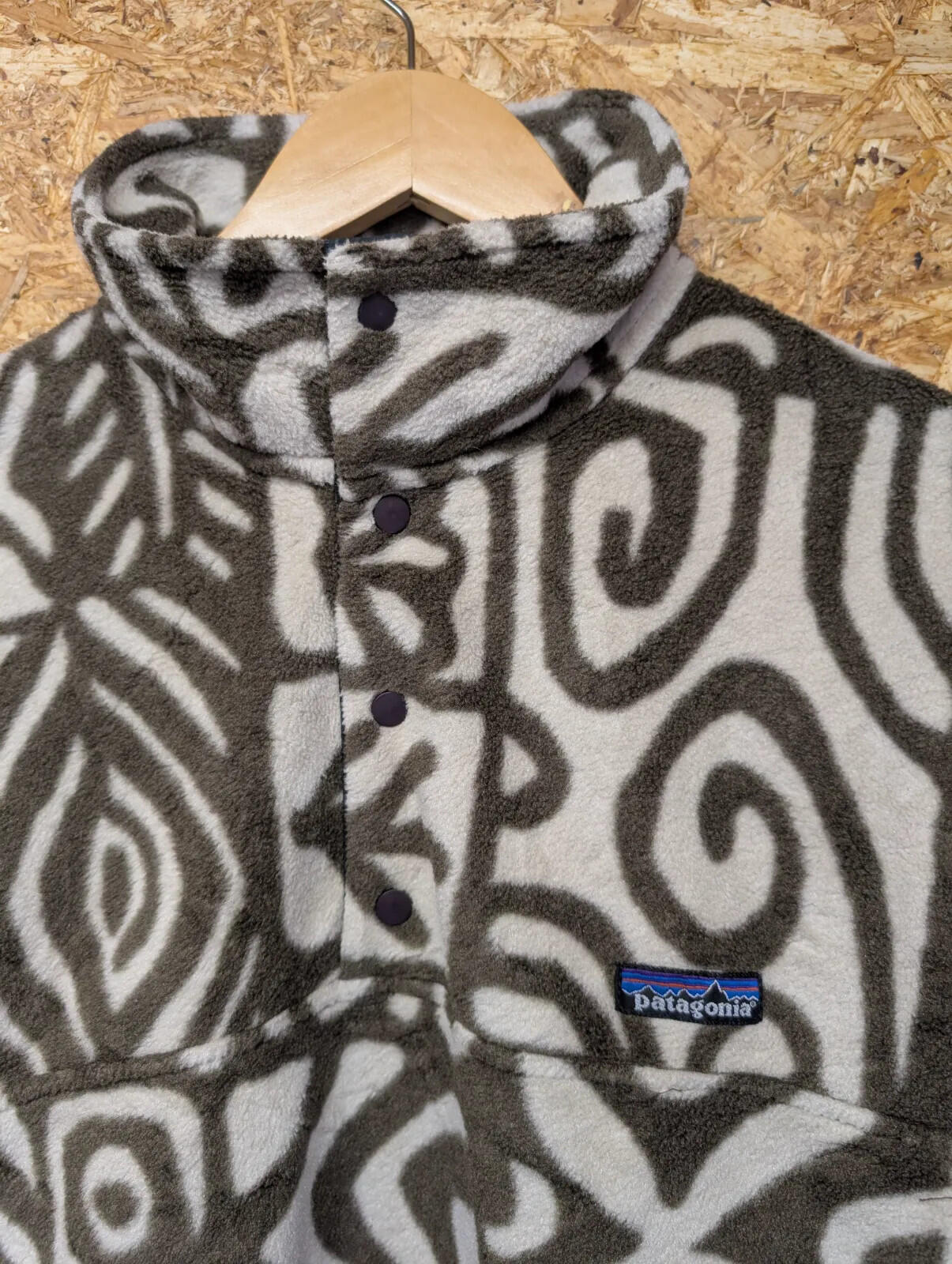 Patagonia Snap T Fleece Pullover Mens Small Brown Cream Tribal Pattern USA 90s