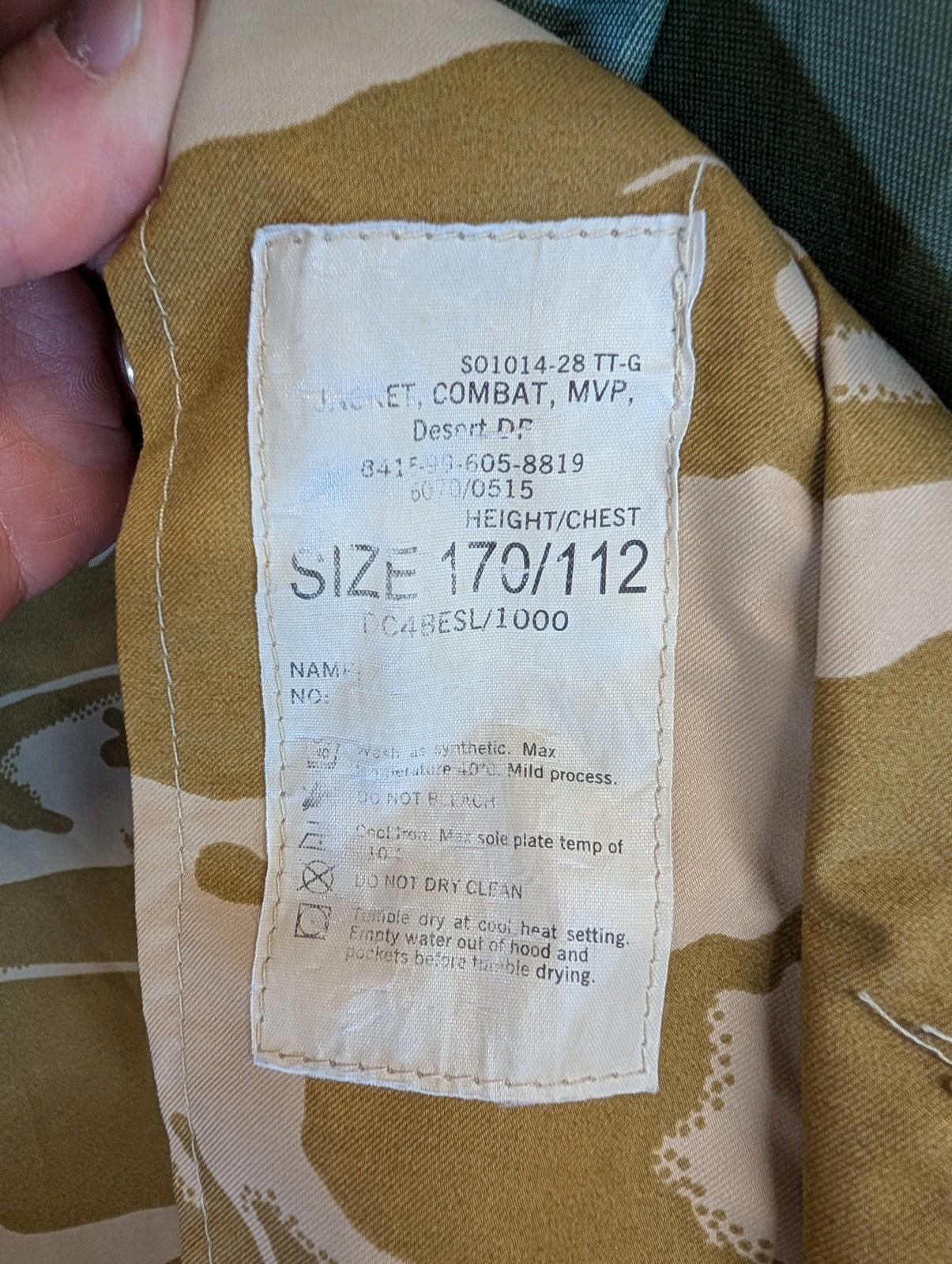 British Combat MVP Jacket Size 2XL 170/112 Mens Desert Camo Tactical Outdoor