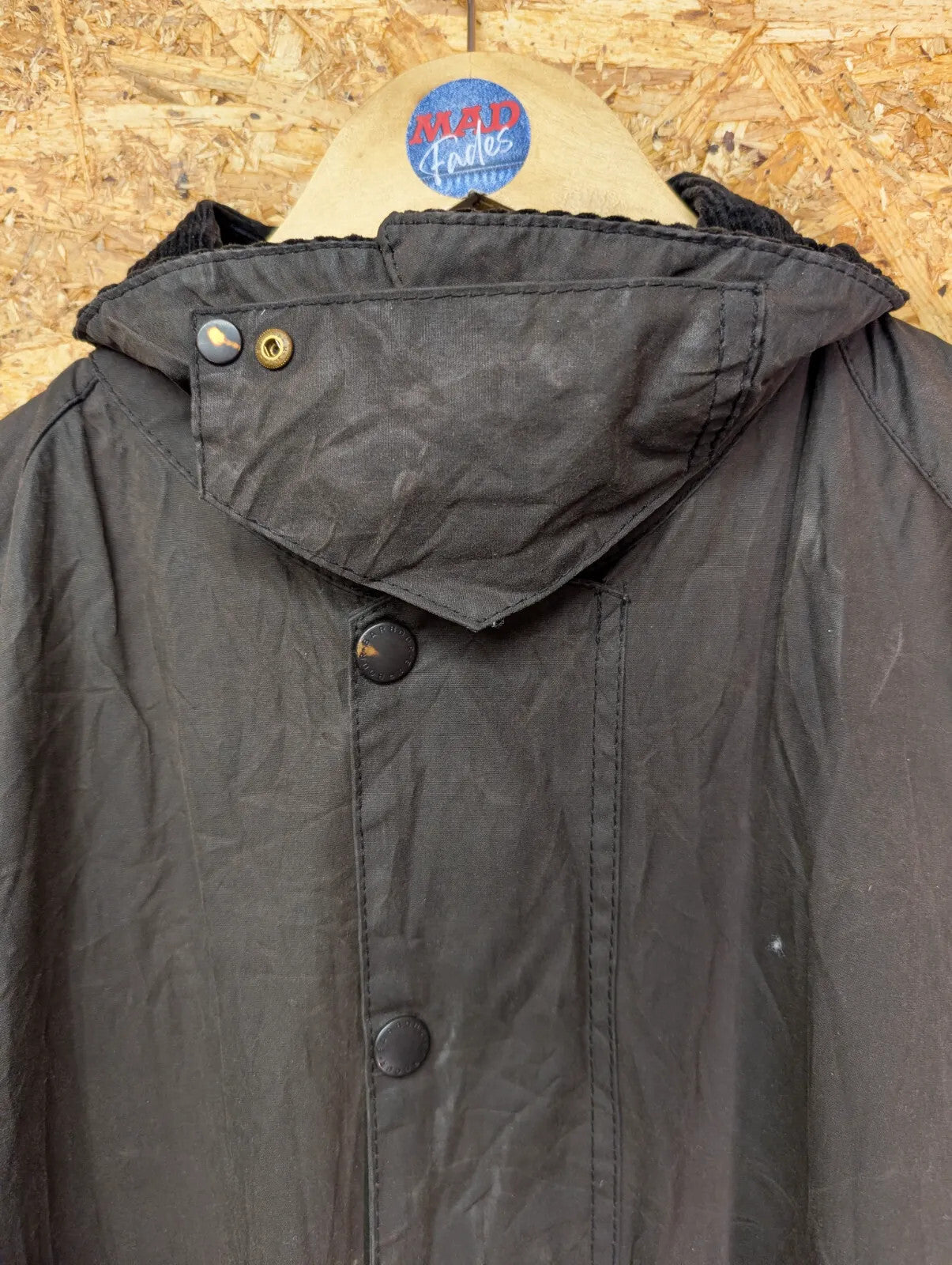 Vintage 90s Barbour A145 Beaufort Wax Jacket XL C44 112cm Black Cotton Checked
