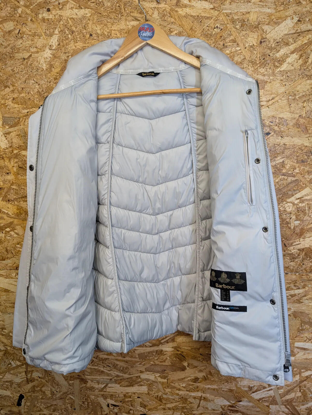 Barbour Hayle Quilt Jacket Womens UK 14 Light Cream Grey Puffer Fibre Down