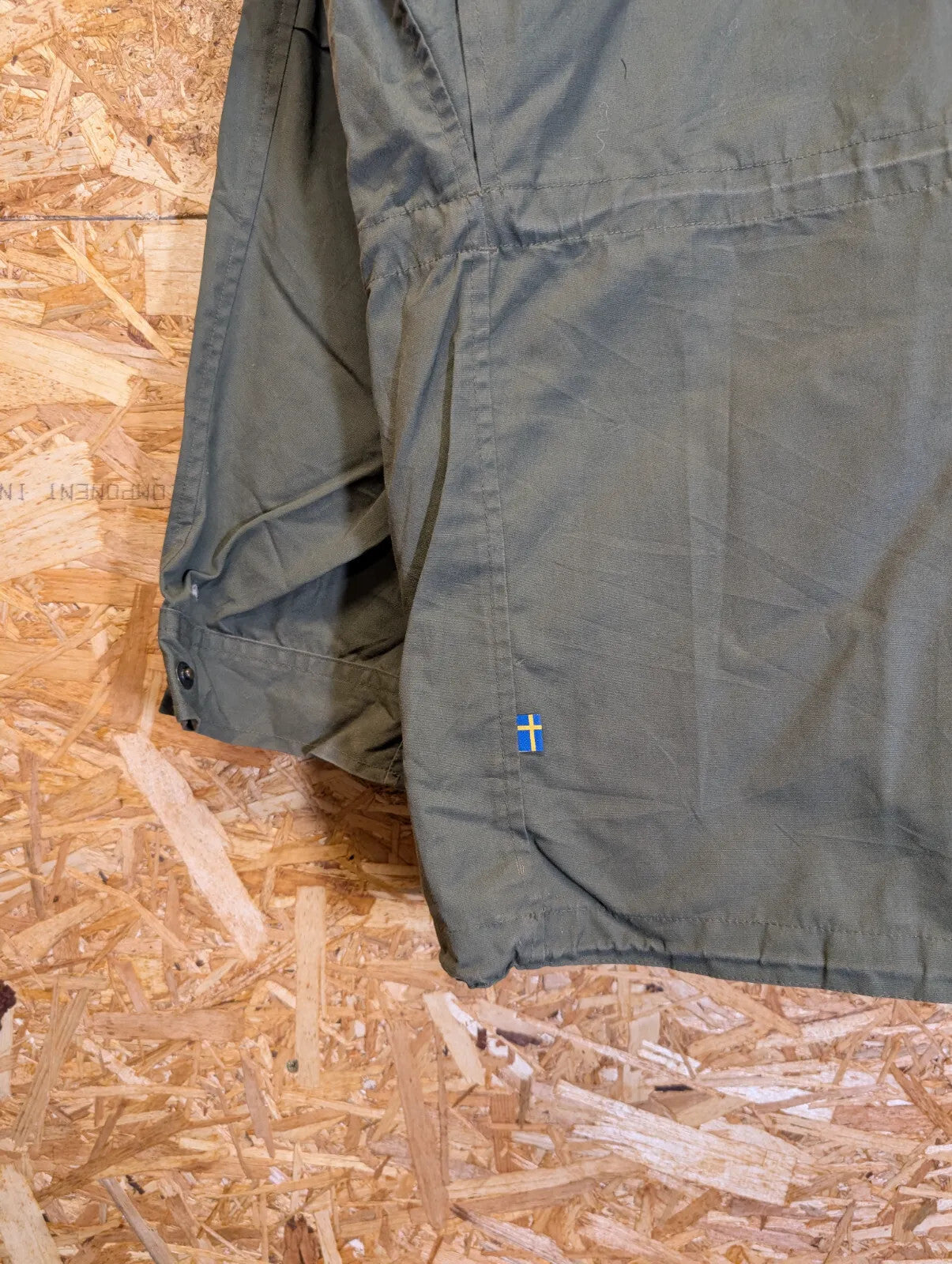 Fjallraven G1000 Field Jacket Mens XL Khaki Green Stowaway Hood Hiking Walking