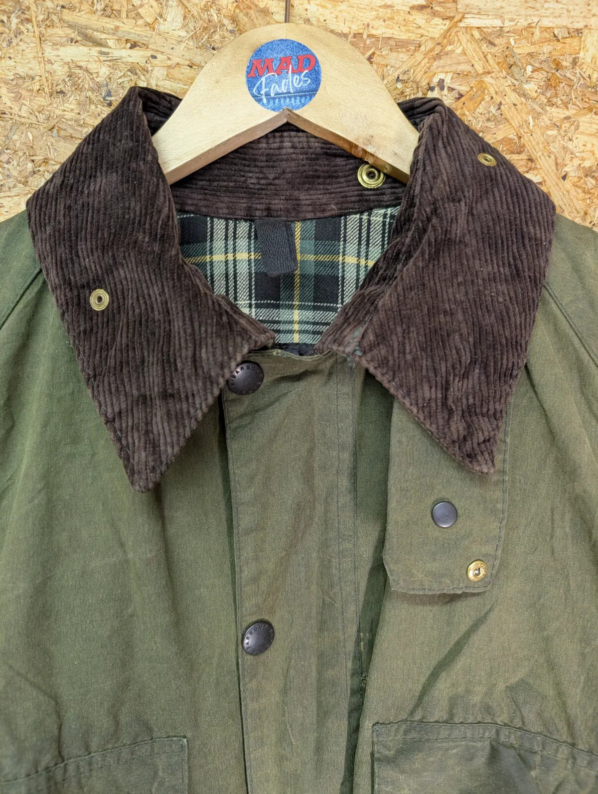 Barbour Bedale Jacket Medium 102cm 40in Olive Green Waxed Cotton Cord Collar Full