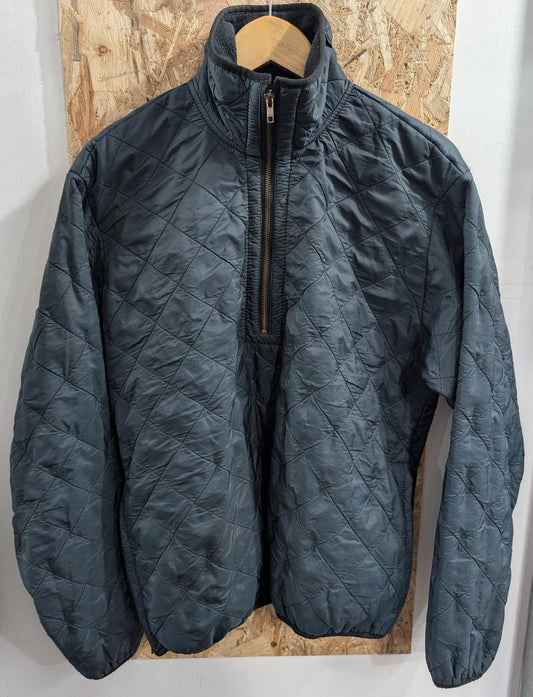 Barbour Quilted Jacket Mens Size Large Warm Fleece Lined Blue Sweater 1/4 Zip