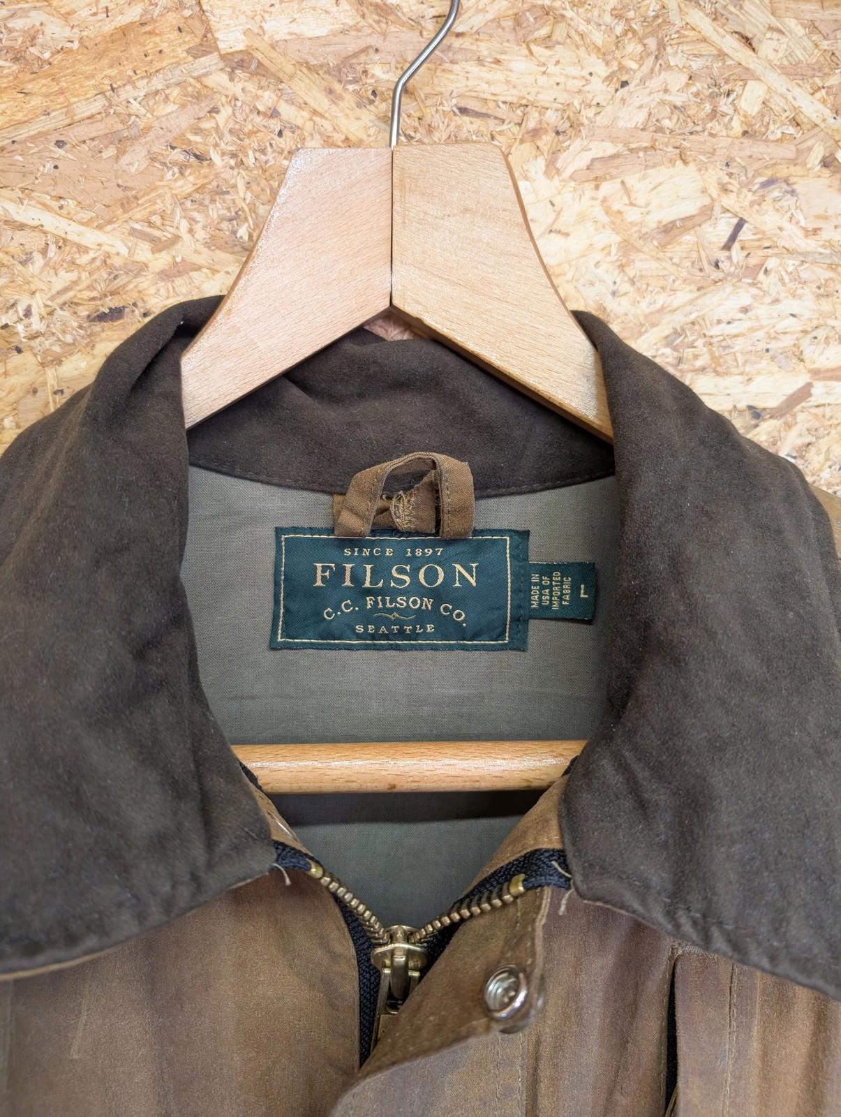 Filson Jacket Large Men Waxed Workwear Brown Outdoor Coat Oil Moelskin Collar