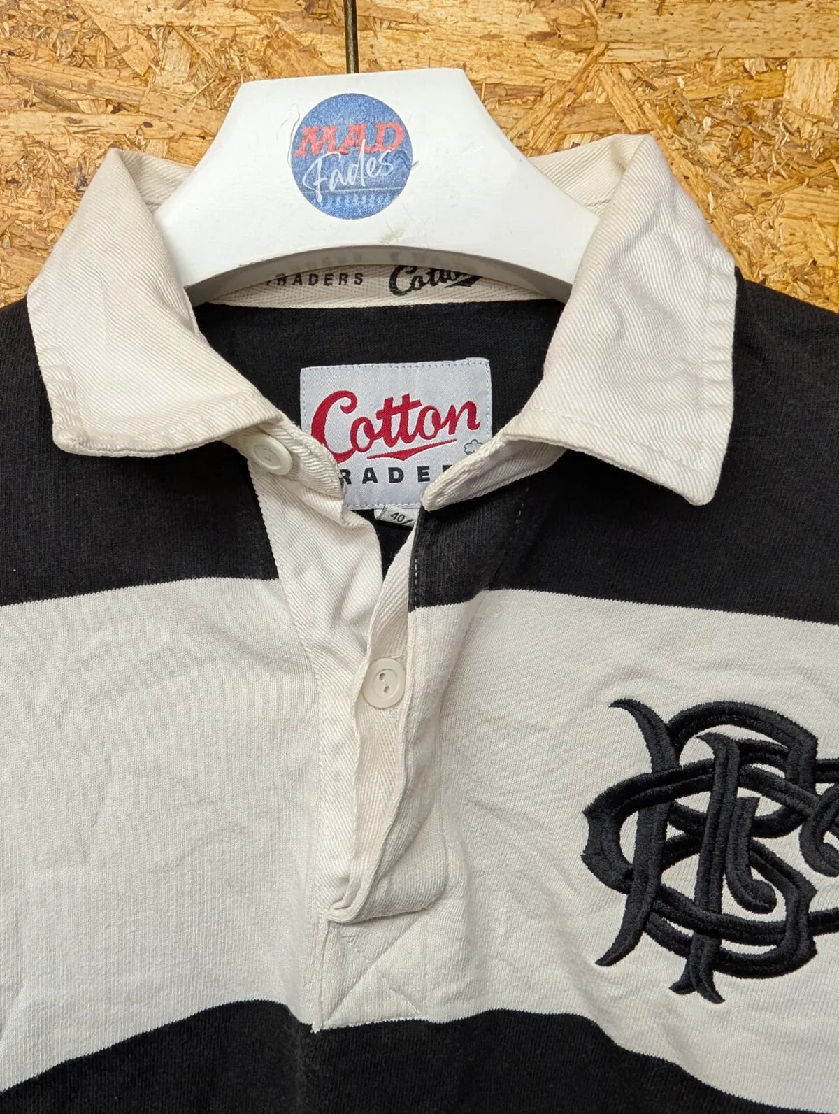 Vintage Barbarians Rugby Shirt Mens Medium Black White Stripe Cotton Traders 90s