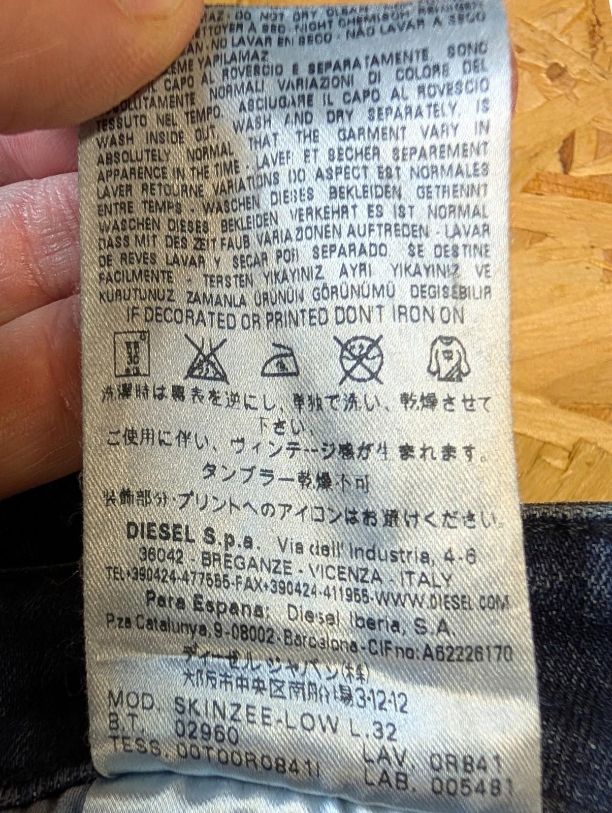 Diesel Skinzee-Low Jeans W29 L32 Women Blue Denim Distressed Slim Fit Skinny